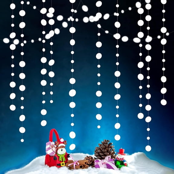 46Ft Clearance White Circle Dots Hanging Paper Garland Banner Streamers Backdrops for Winter Wonderland Christmas Bridal Shower Baby Showers Weddings Party Decorations Supplies