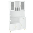 thumbnail image 3 of PAKASEPT Kitchen Pantry Storage Cabinet, Modern Freestanding Pantry Cabinet with Tempered Glass Doors, 5 Storage Cabinet & Grid Wine Racks & Microwave Space & Drawer for for Living Room, Kitchen, 3 of 7