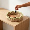 thumbnail image 5 of AuroraX Paper Rope Storage Basket Scalloped Edge Woven Basket Green Two Sizes Decorative Tray Multipurpose Tabletop Fruit Basket Home Decor Yellow, 5 of 6