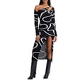 thumbnail image 2 of FEORJGP Women's Asymmetric Long Dress Long Sleeve Party Dress Cold Shoulder Dress Fashion Print Thigh Slit Slim Dress Streetwear Cocktail for Spring Summer Fall, 2 of 9