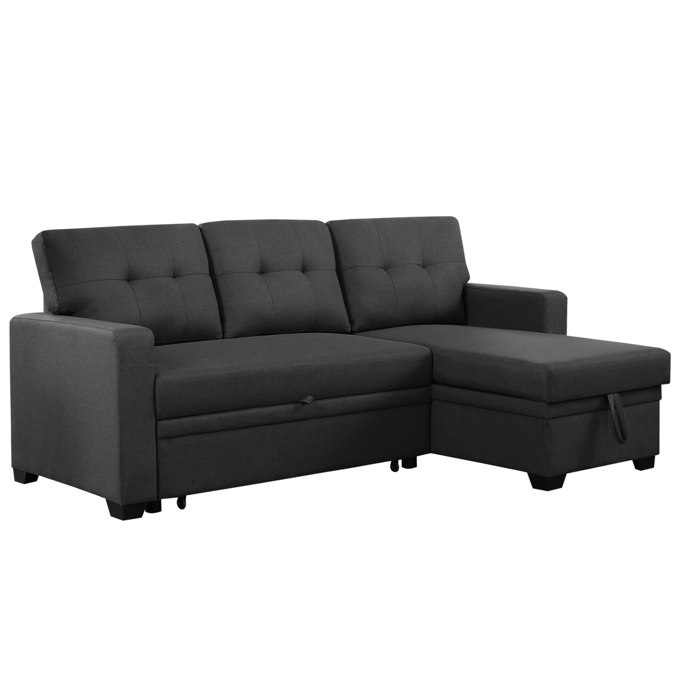 Aukfa Premium Pull-Out Sleeper Sofa Bed with Storage Chaise, Contemporary 3-Seater Couch for Living Room, Dark Gray