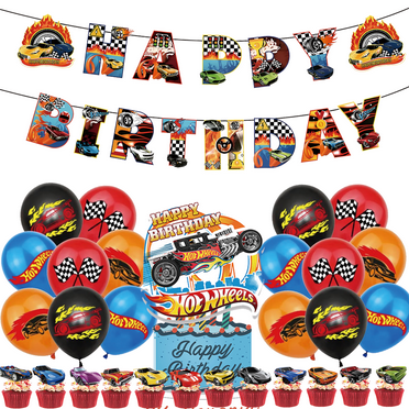 32Pcs For hot Birthday Party For wheels Supplies - Includes Banners, Balloons, Cake Toppers, Cupcake Toppers for Boys, Girls, and Adults