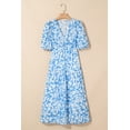 thumbnail image 5 of Elegant Sky Blue Floral V Neck Puff Short Sleeve Flowing Maxi Dress | [ZhiHiMeRi] | (US 12-14)L, 5 of 11