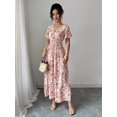 thumbnail image 3 of Womens Orange Floral Print V-Neck Short Sleeve Wrap Style Maxi Dress, 3 of 6