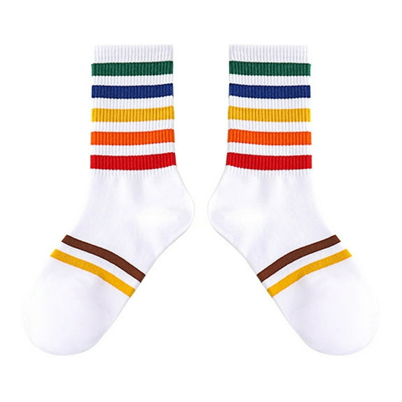 Retro Stripe Mid Tube Socks, 6 Pairs Classic Athletic Crew Socks for Women Girls – Fashion Cotton Casual Running Sport Socks