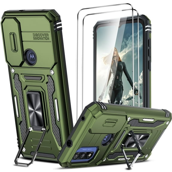 LeYi For Moto G Power 2022 Case with Slide Camera Cover   [2 Packs] Screen Protector, Army Green
