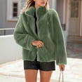 thumbnail image 2 of Xyxonk Fleece Jacket Women Fuzzy Winter Jacket Double-Sided Velvet Thickened Coats Casual Fluffy Zipper Hooded Sweatshirt with Pockets Long Sleeve Stand Collar Outwear,Green XL, 2 of 5