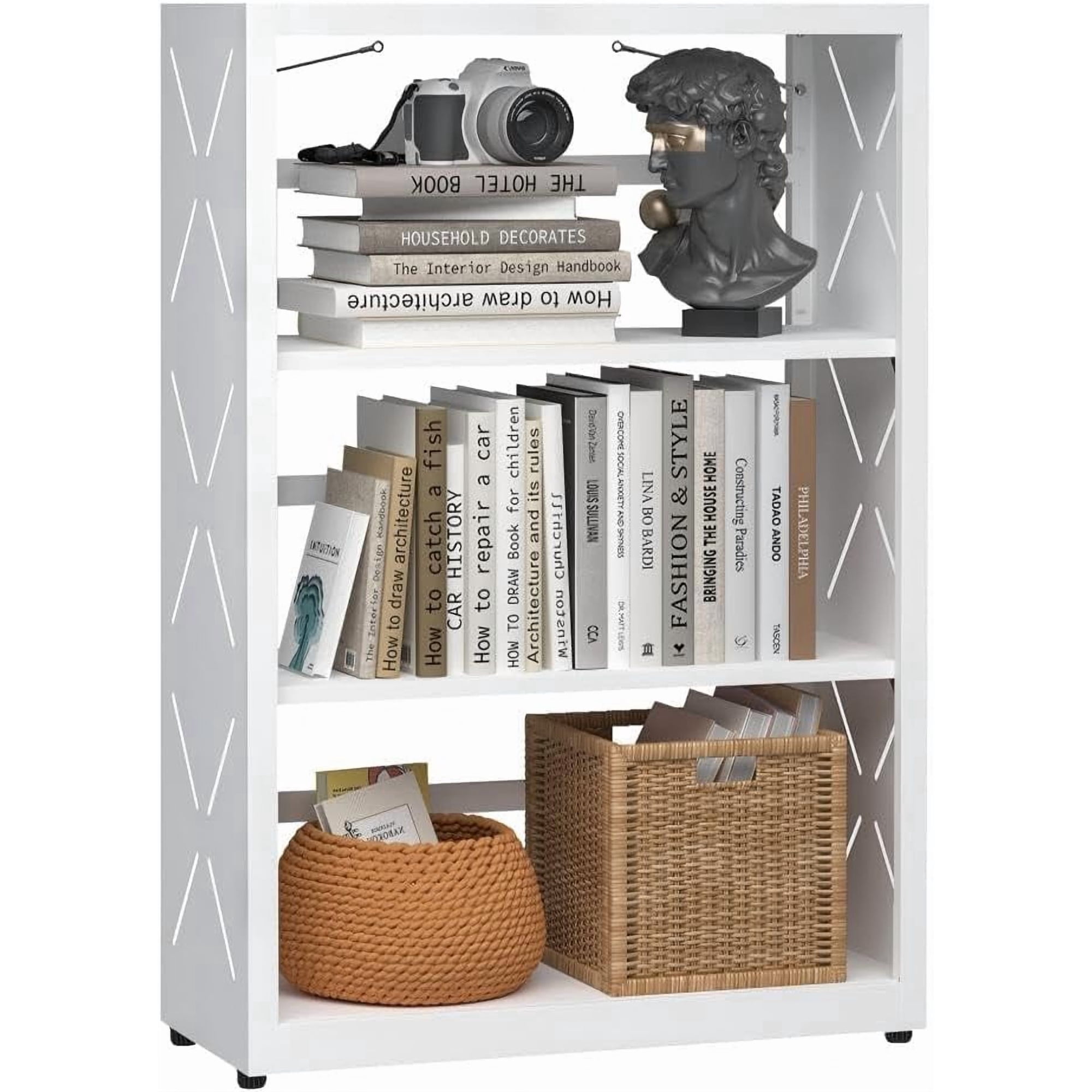 3-Tier Metal Bookshelf, Small Bookcase with Adjustable Shelves | Metal Book Shelf,Bookend,Anti-Tip,Leveling Feet,Display Storage Shelves for Bedroom/Office,Rust-Resistant,Easy Assembly White