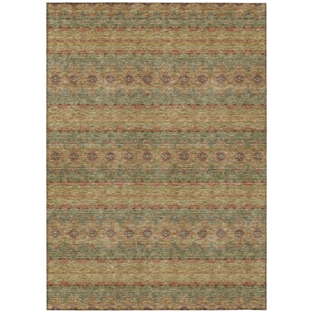 HomeRoots 578332 9 x 12 ft. Floral Medallion Washable Indoor & Outdoor Rectangle Area Rug, Artichoke Green & Olive Green