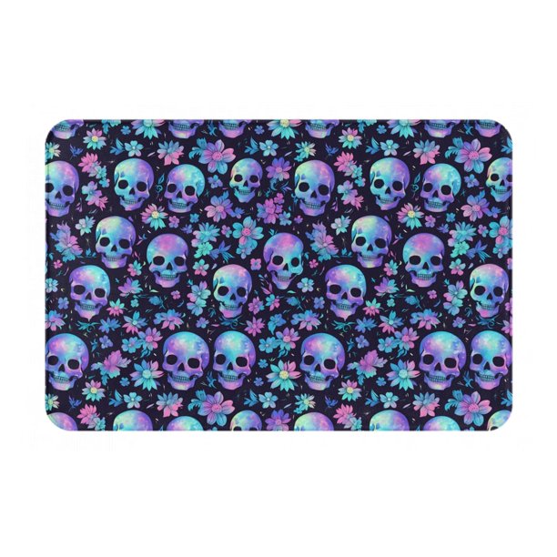 Balery Skull purple flower Felpudo de franela, resistente a las manchas y a la decoloración, para uso interior y exterior, fácil de limpiar, 40 x 60 cm