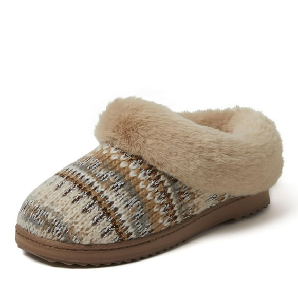 Dearfoams Women's Hannah Chenille Knit Clog Slipper Latte 5-6