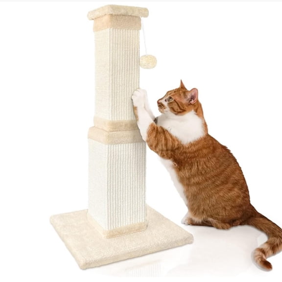 Cat Scratching Post, 32 Inch Cat Scratching Post for Large Cats, Scratching Posts for Indoor Cats Adults, Cat Scratch Post with Nature Sisal, Beige