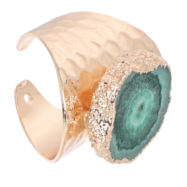 Anillo de cristal chapado en oro con piedra irregular y áspera para mujer