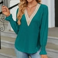 thumbnail image 5 of AXXD Green Basic Spring Tops for Women 2024 Summer Solid Color V-Neck Long Sleeve Casual Top Blouse, 5 of 6