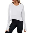 thumbnail image 2 of Guieoi Womens Tops Plus Size Women Curved Hem Long Sleeve Workout Crop Trendy athletic Yoga Gym Shirts with Thumb Hole White Black*Friday/Cyber*Monday Clearance, 2 of 9