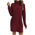 thumbnail image 2 of Bovxnpu Long Sleeve Dress for Women Fall Dresses, Women Long Sleeve Dress Plus Size Dresses High Neck Dropped Shoulder Long Sleeve Mid Calf Length Dress Spring Fall Outfits, 2 of 8