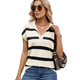 thumbnail image 2 of Sudadera de Corta para Mujer, Cuello en V, Casuales A Rayas, Blusas Holgadas de Verano. Albaricoque XL, 2 of 9