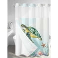 thumbnail image 2 of No Hook Shower Curtain, Coastal Turtle Long Bathtub Curtains with Snap in Liner, Summer Farmhouse Nautical Starfish Shell Waterproof Washable Fabric Shower Curtain Set, 72" x 84", 2 of 9