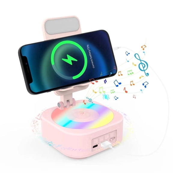 Beteliva 3-in-1 Charging Cell Phone Stand with Bluetooth Speaker & RGB Light, Desktop Speaker - Pink