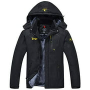 JINSHI Men Snow Jacket Windproof Waterproof Ski Jackets Winter Hooded Mountain Fleece Outwear (Black,S)