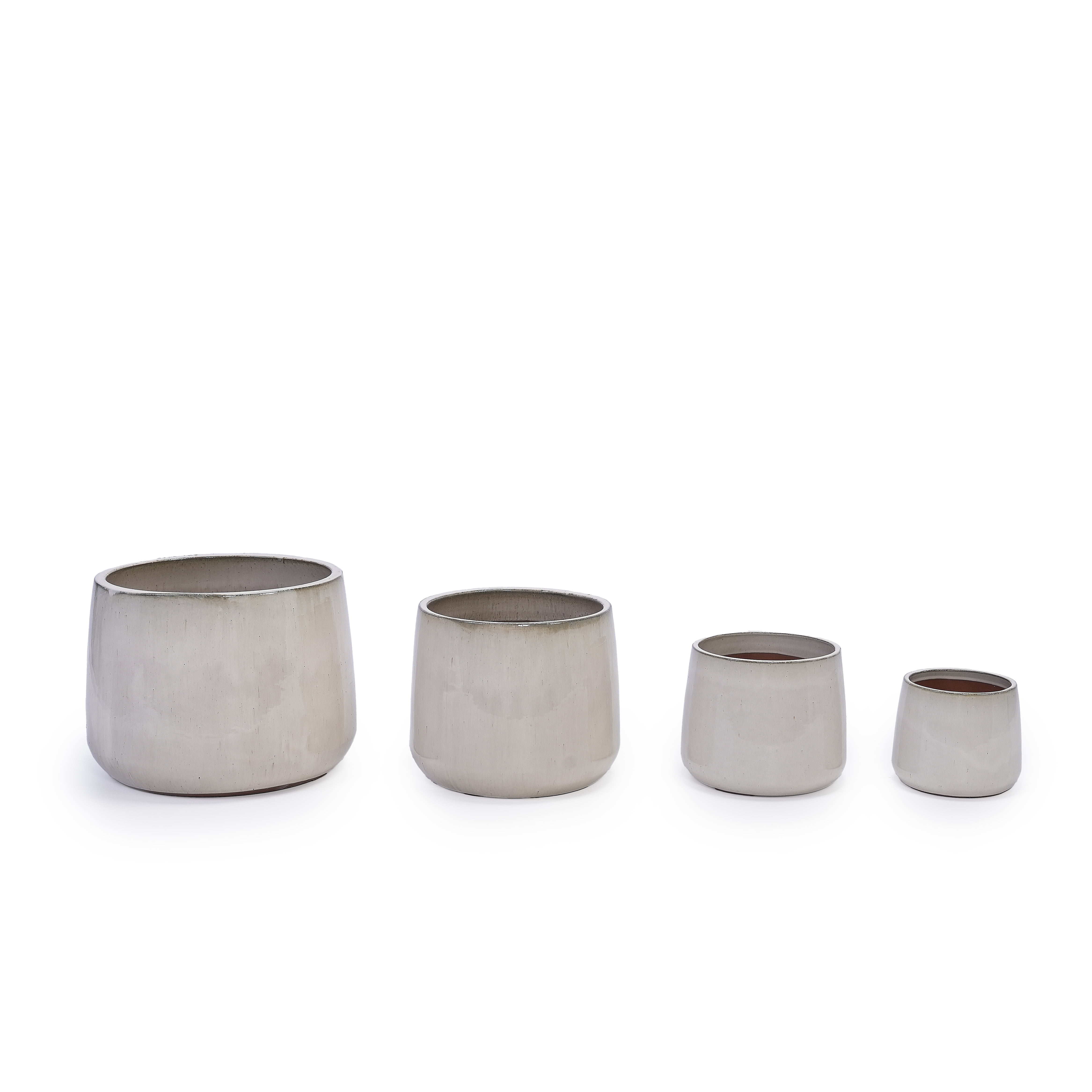 mdj pottery Set of 4 White Ceramic Brushed Texture Planters with Drainage Holes, 6 to 14 inch Indoor Outdoor Pots for Orchids, Succulents and Cacti