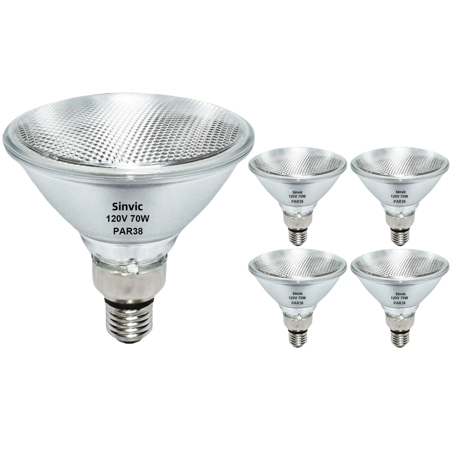 Sinvic 4-Pack PAR38 Halogen Flood Light Bulbs 70W 120V – Dimmable 700LM 2800K Warm White, E26 Base for Indoor & Outdoor Use
