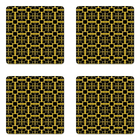 

Abstract Coaster Set of 4 Vintage Art Deco Style Rhythmic Floral Inspired Motifs in Bicolor Tones Square Hardboard Gloss Coasters Standard Size Mustard Charcoal Grey by Ambesonne