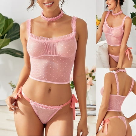 

FreshLook Women Lingerie Corset Lace Underwire Racy Muslin Sleepwear Underwear Tops+Briefs Valentine s Nightgown Pajamas Pink / M