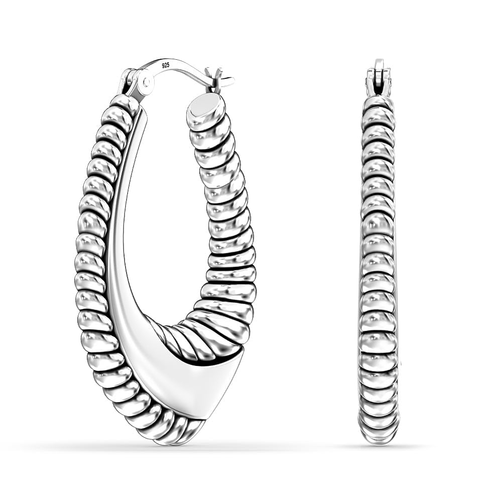 LeCalla 925 Sterling Silver Light-Weight Classic Shrimp Hoop Earrings Jewelry for Women and Teen 34MM