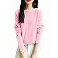 thumbnail image 3 of ManxiVoo Ladies Thin Knit Pullover Sweater Long Sleeve Crew Neck Soft Warm Top for Fall and Winter Seasons M Size Pink, 3 of 4