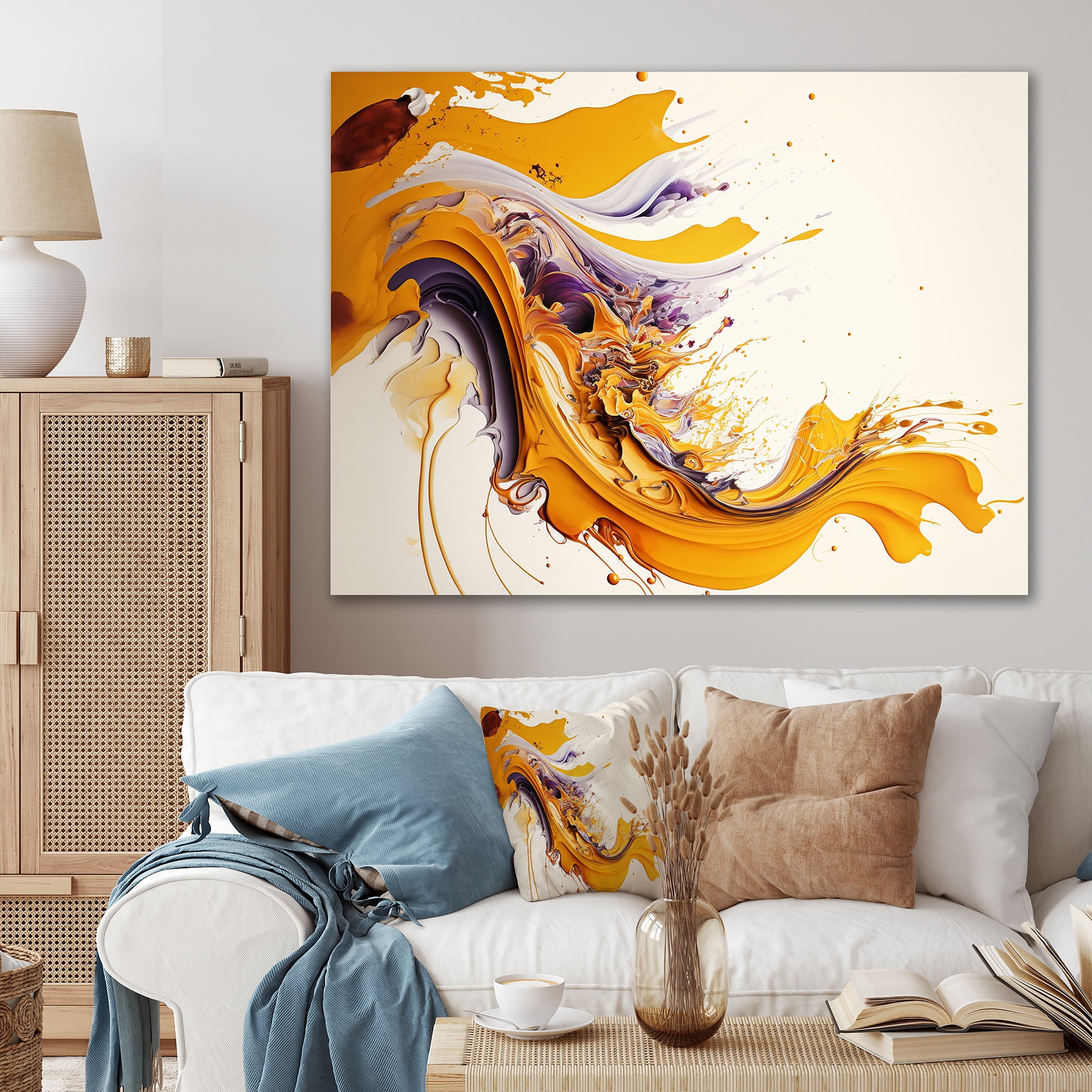 Designart White And Gold Fusion V Canvas Wall Art