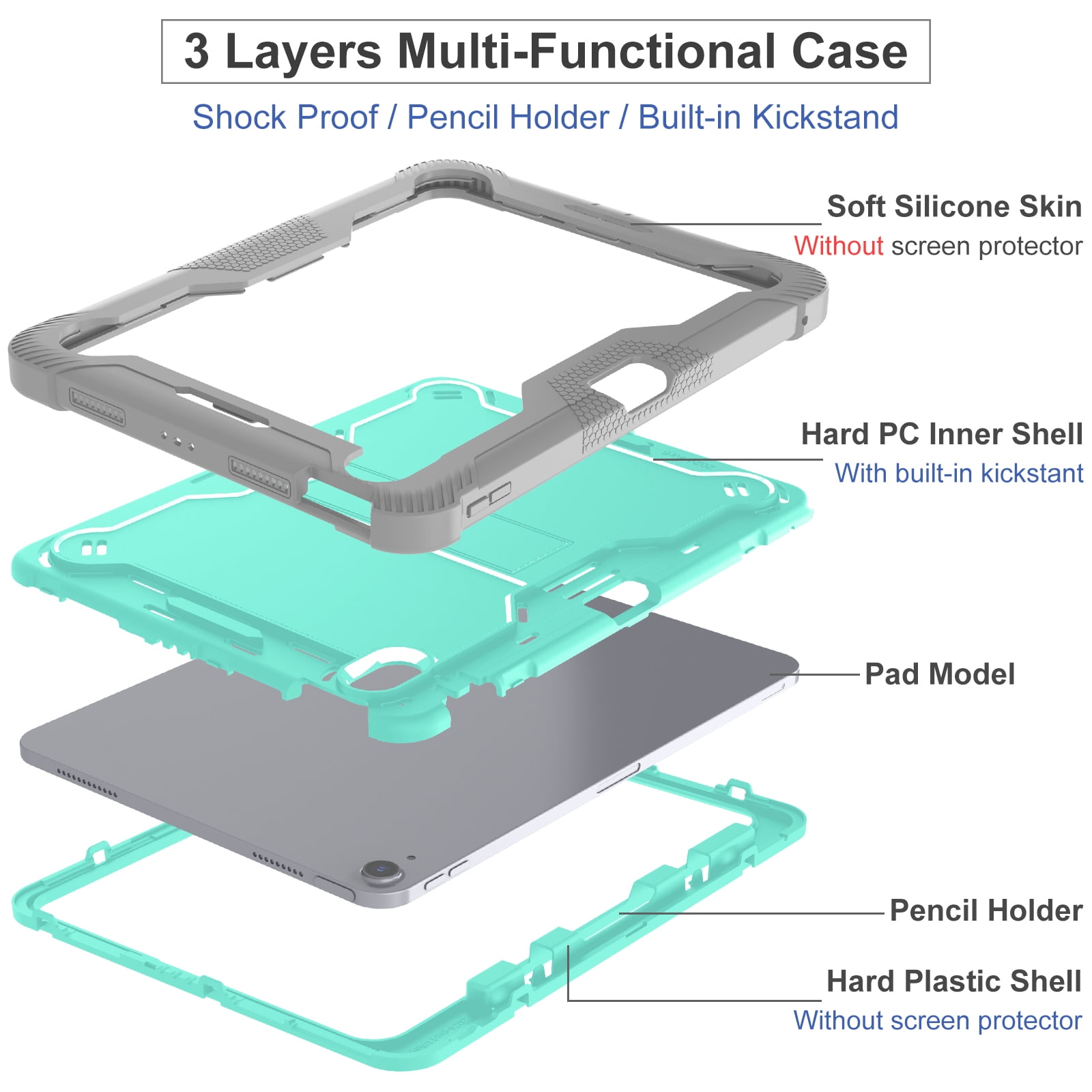 Allytechgroup Rugged Case for Apple iPad Air 11 M4 M3 M2 2026 2025 2024, Dual-Layers Kickstand Anti-Scratch Bumper With Pencil Holder Lightweight Kids Friendly Case Cover for iPad Air 11", Green