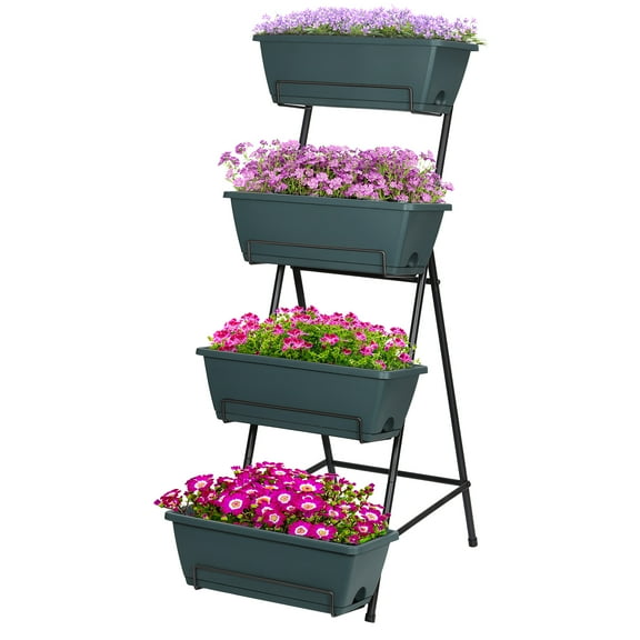 Vertical Garden Planter, 4 Tier Vertical Elevated Garden Bed Metal Elevated Herb Flower Pot Box Vegetable Flower Planter for Patio Deck Outdoor Indoor
