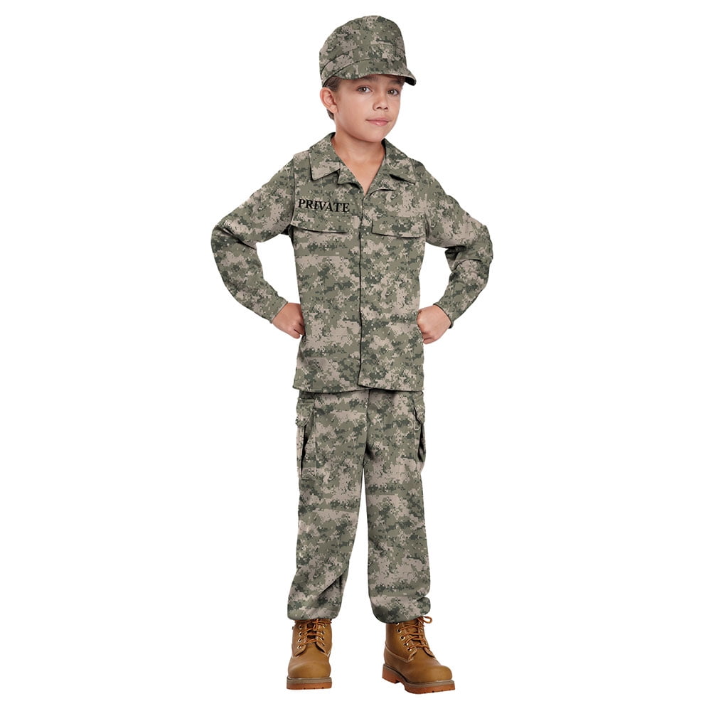 BELT Kids Pack 2 Army Fancy Dress Children's Soldier Outfit Shirt Pants Cap 