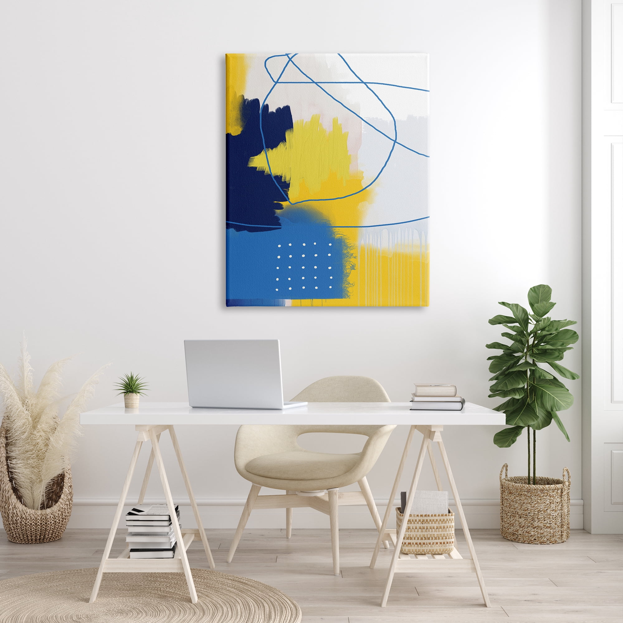 Stupell Industries Bold Lively Shapes Modern Blue Yellow Abstract Collage, 36 x 48, Design by Urban Epiphany