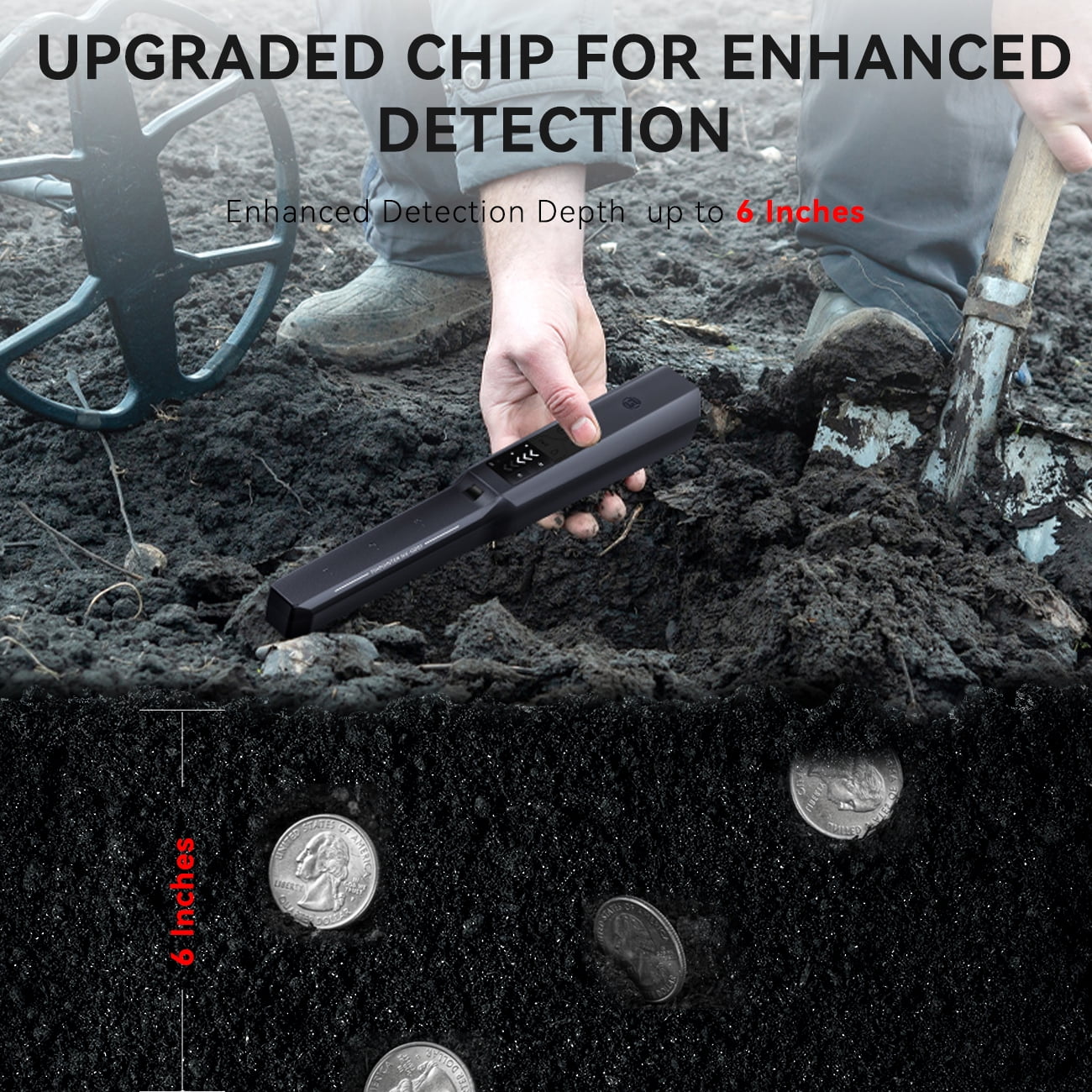 Rechargeable Metal Detector Pinpointer – 360° Detection, IP68 Waterproof, 4 Feedback Modes & LCD Screen for Treasure Hunting