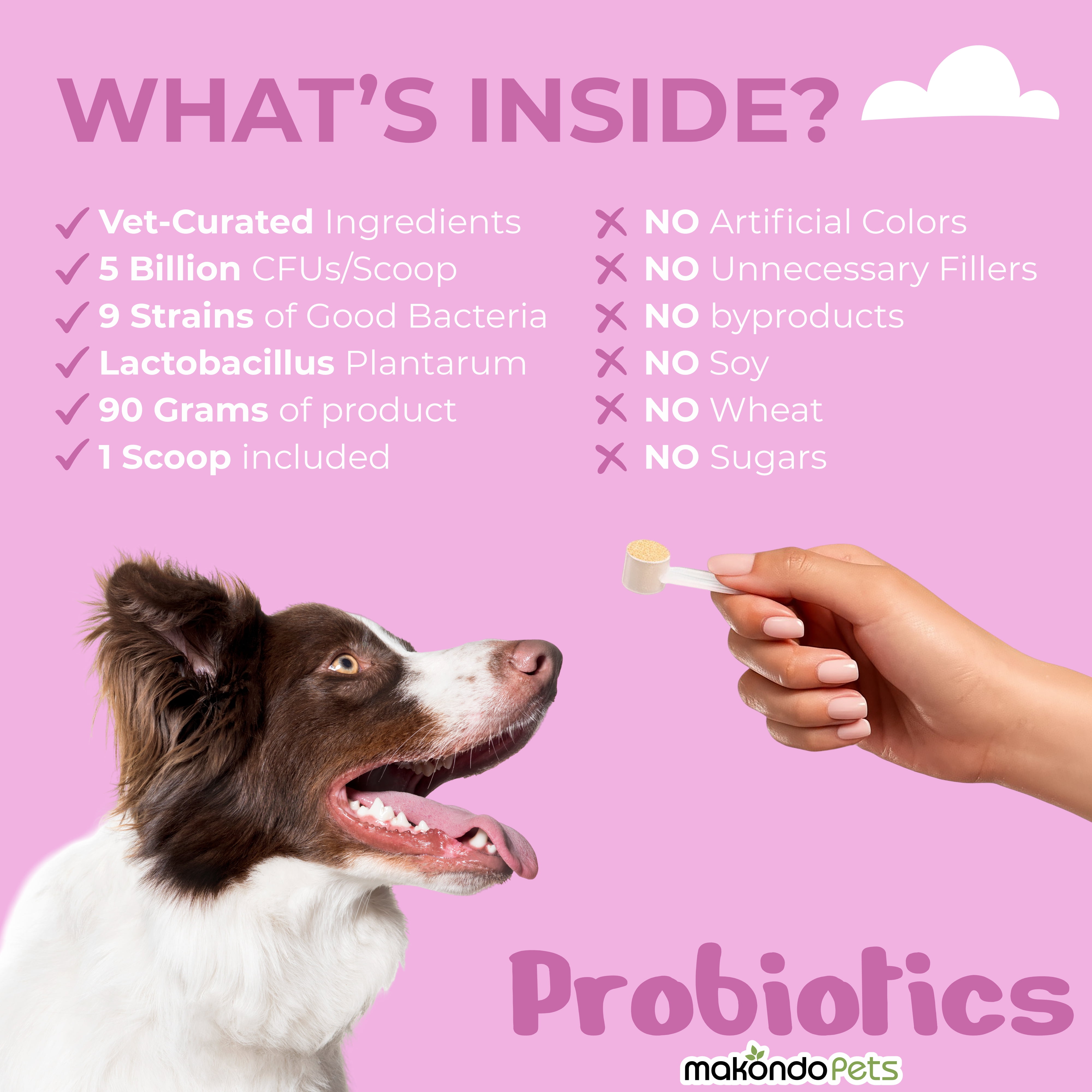 Makondo Pets 5B Dog Probiotics Enzymes Powder for Dog, Chicken Flavor, 90 ct Tub