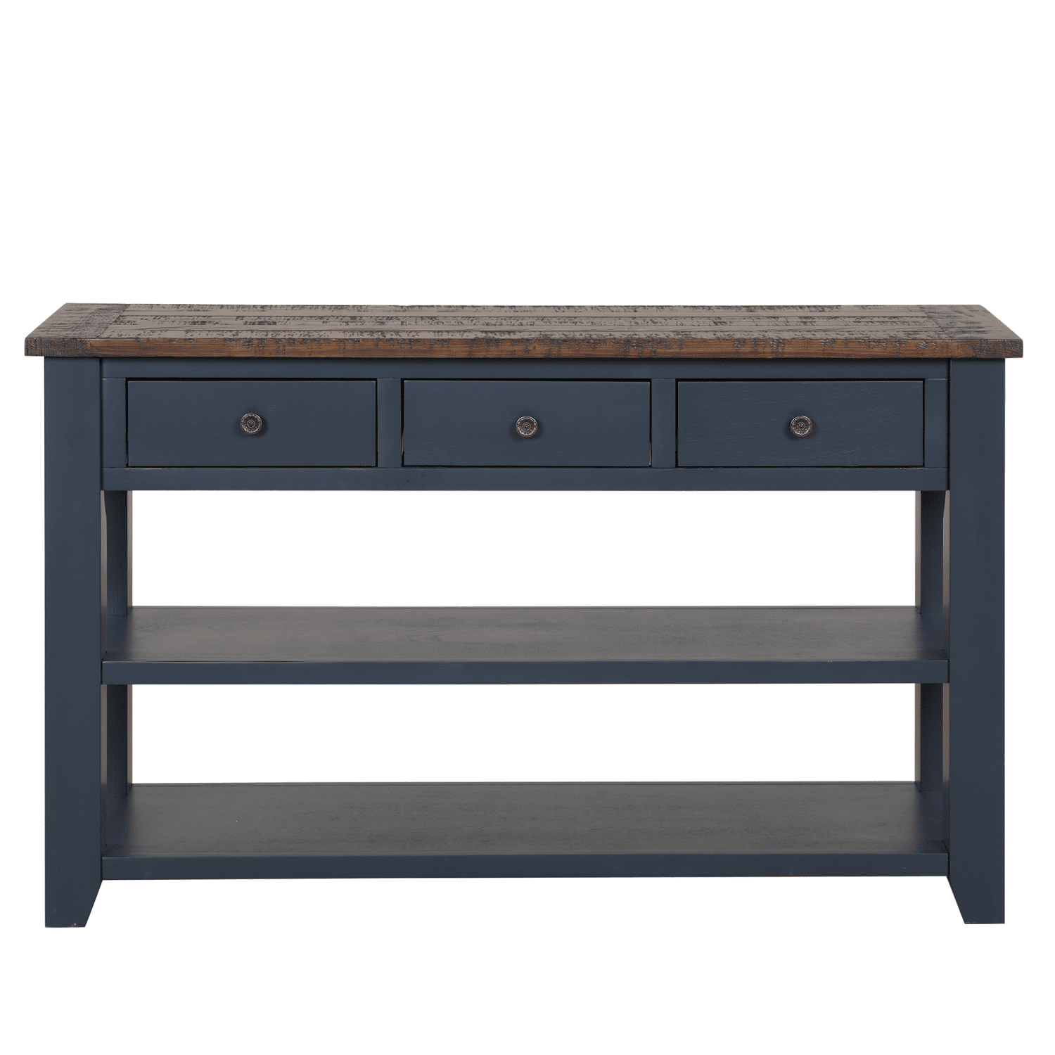 Tcbosik Console Table with Open Shelves and 3 Storage Drawers, Farmhouse Sofa Table, Accent Table for Entryway, Hallway, Foyer, Living Room, Space Saving, Navy Blue