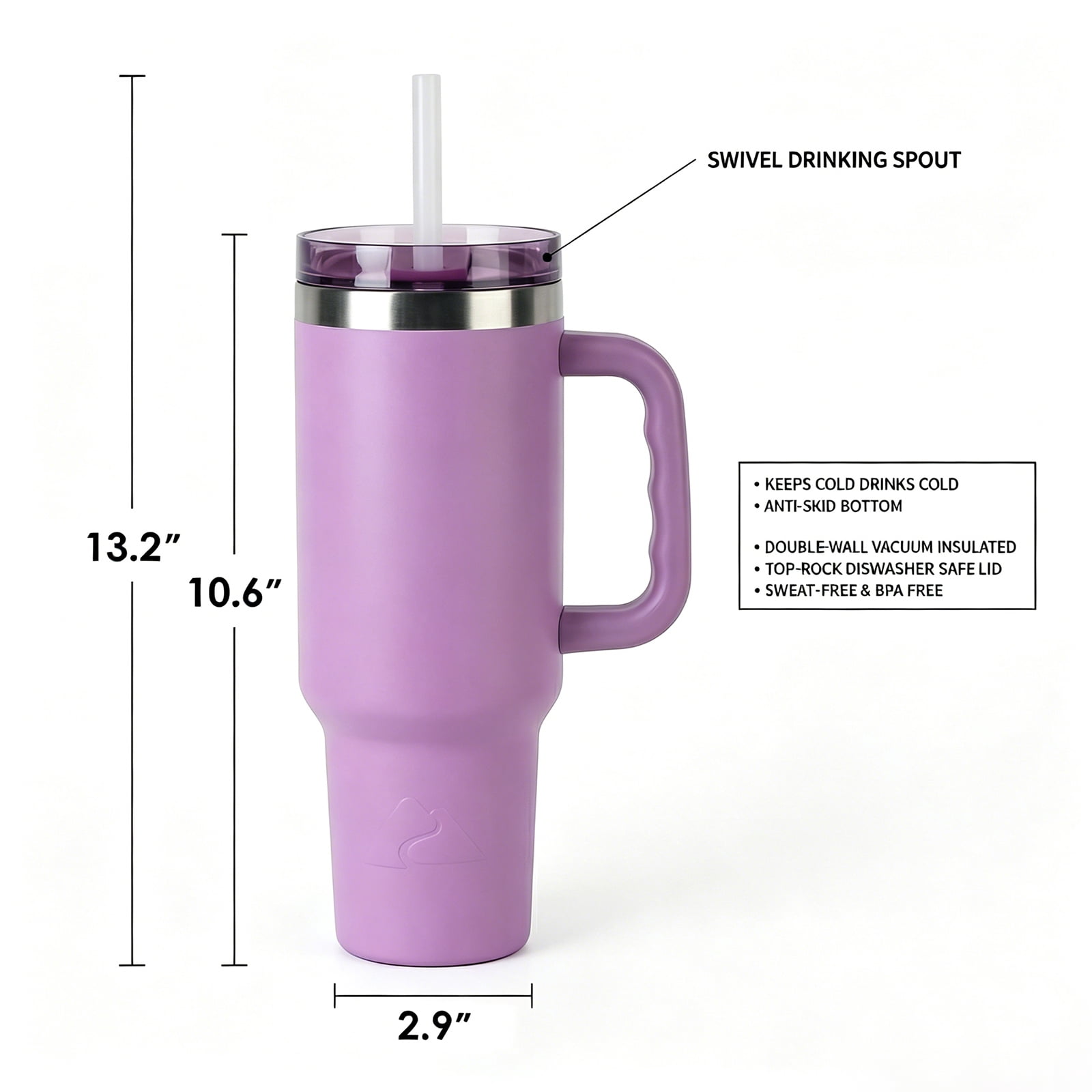 Ozark Trail 40 oz Stainless Steel Insulated Tumbler with Handle, New Lilac