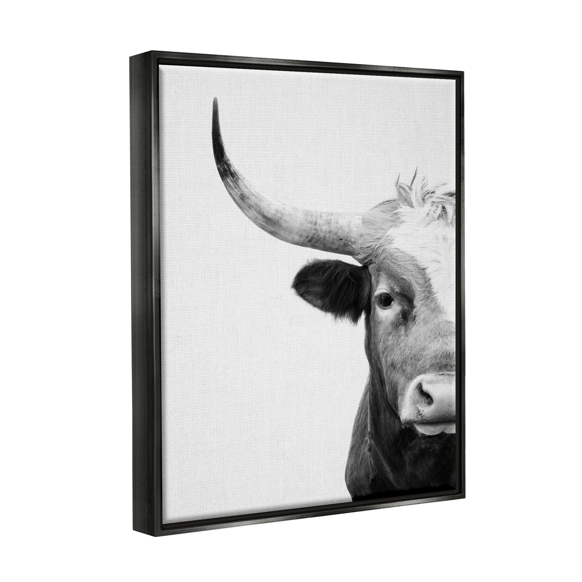 Stupell Industries Grey Longhorn Portrait Animals & Insects Photography Black Floater Framed Art Print Wall Art, 17 x 21
