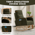 thumbnail image 4 of Rocking Chair Nursery with 26'' High Backrest, Teddy Upholstered Glider Rocker with Side Pocket, Accent Armchair with Solid Wood Legs for Living Room, Dark Green, 4 of 7