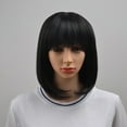 thumbnail image 2 of Natural Short Straight Wig Synthetic Hair For Women 40cm Heat Resistant Female Fake Hair With Bangs Mapof Beauty Short Liu Hair Wig Black, 2 of 6