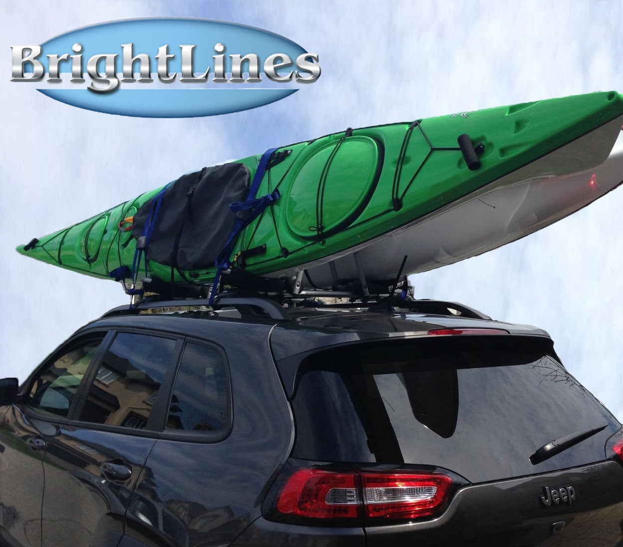 BRIGHTLINES Aero Roof Rack Cross Bars Compatible with Jeep Cherokee 2014-2023 for Kayak Luggage Ski Bike Carrier, a Set of 2pcs, Black Aluminum Top Cargo Rack