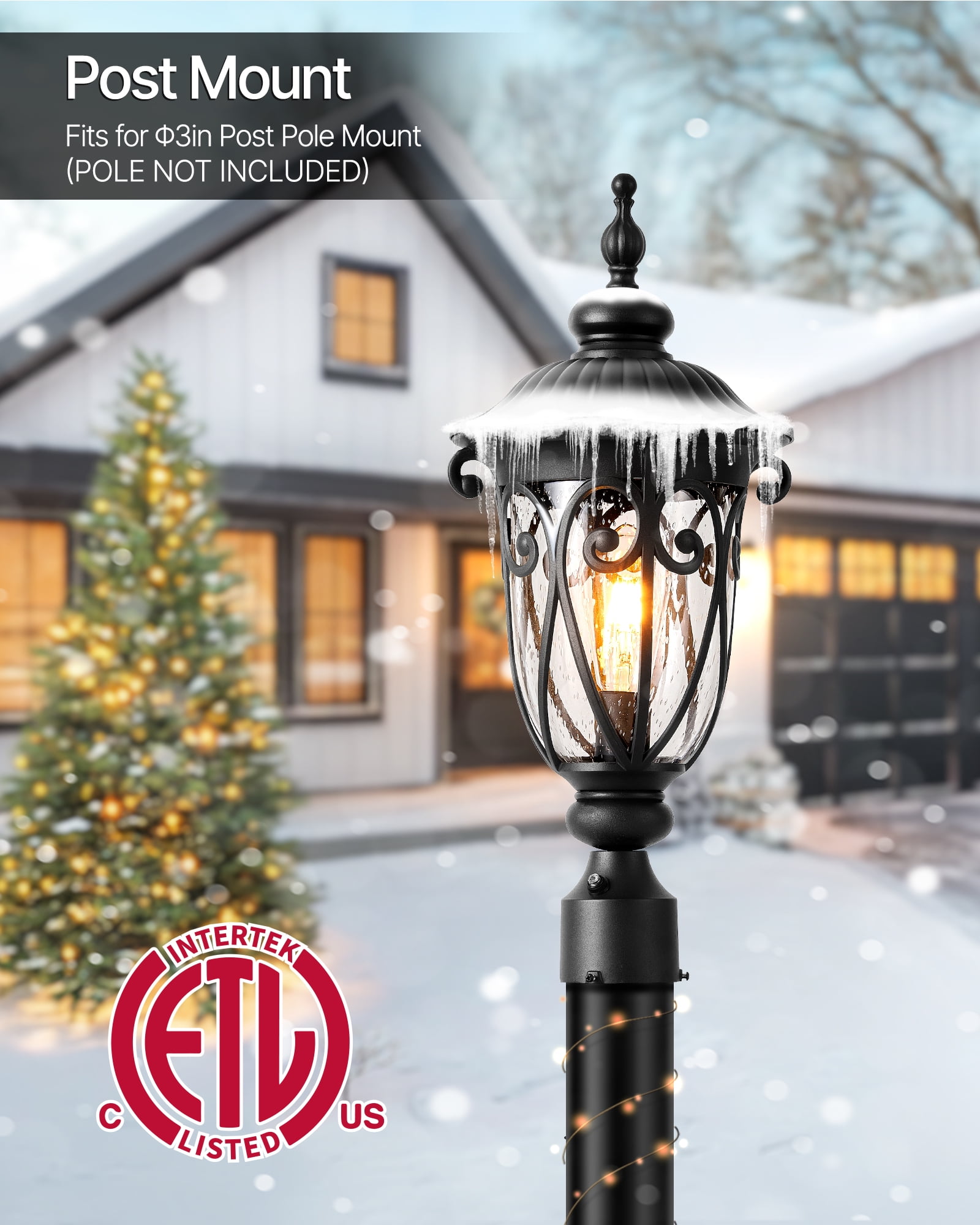 VIANIS 23.8" Large Outdoor Post Lights, Black Dusk to Dawn Outdoor Post Light, Waterproof Aluminum Retro Style Post Lights Outdoor with Glazed Bubble Glass for Driveway, Yard, Garden, 120V AC