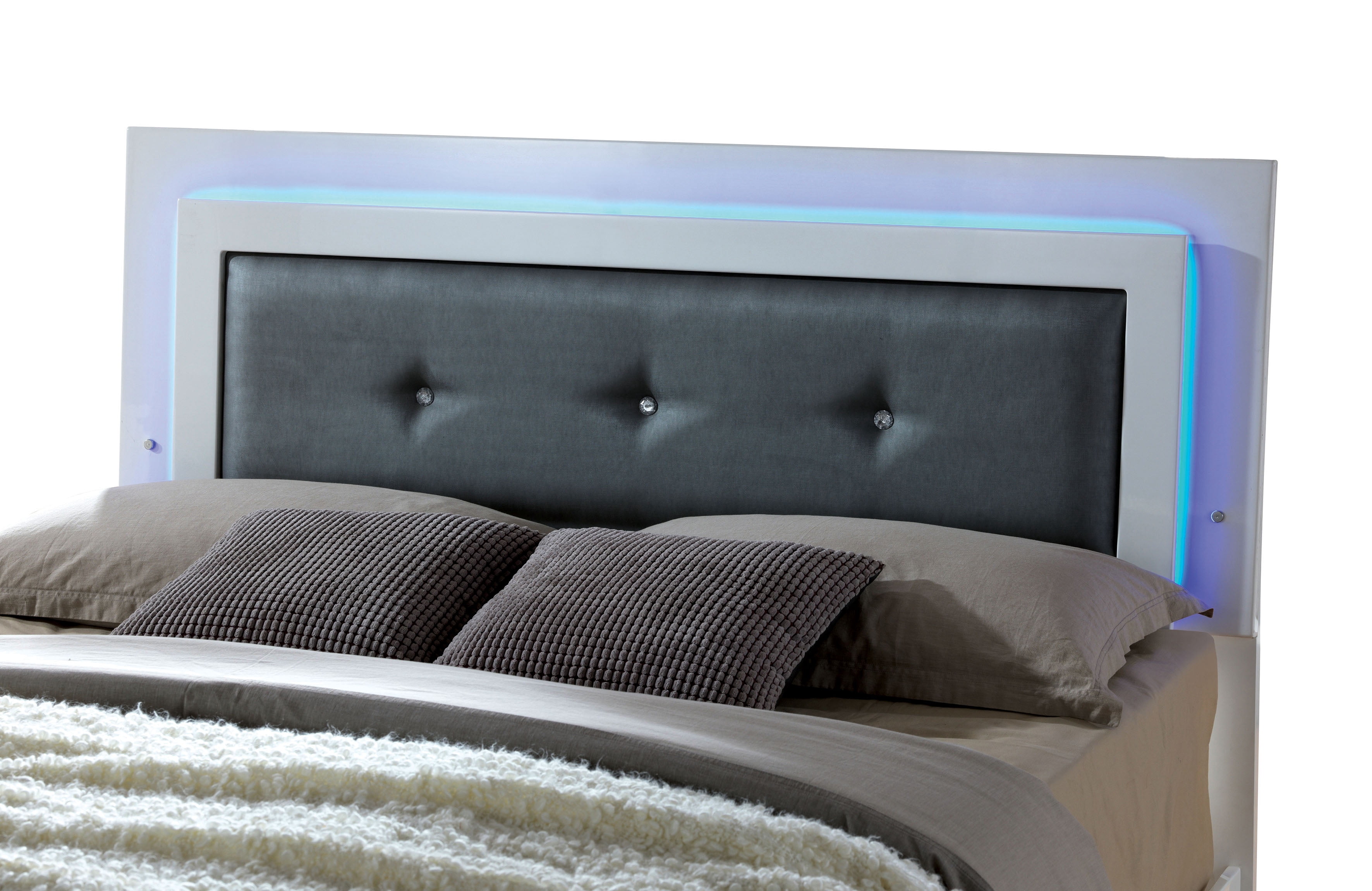 Furniture of America Acrysta Bedroom Set, 1 Eastern King Bed, 1 Nightstand, Glossy White