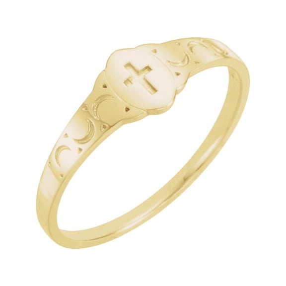 Youth Signet Ring with Cross in 14k Yellow Gold - Size 3