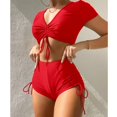 thumbnail image 2 of WTOBBY Women's Short Sleeve Two-Piece Swimsuit Set Sexy High Waisted Bathing Suit with Adjustable Straps for Summer Beach Pool Party,Red 2XL, 2 of 5