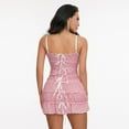 thumbnail image 3 of Women Spaghetti Strap Mesh Sling Dress Ruched Layered Tie Bow Tiered See Through Tulle Backless Ruffle Party Dress, 3 of 6
