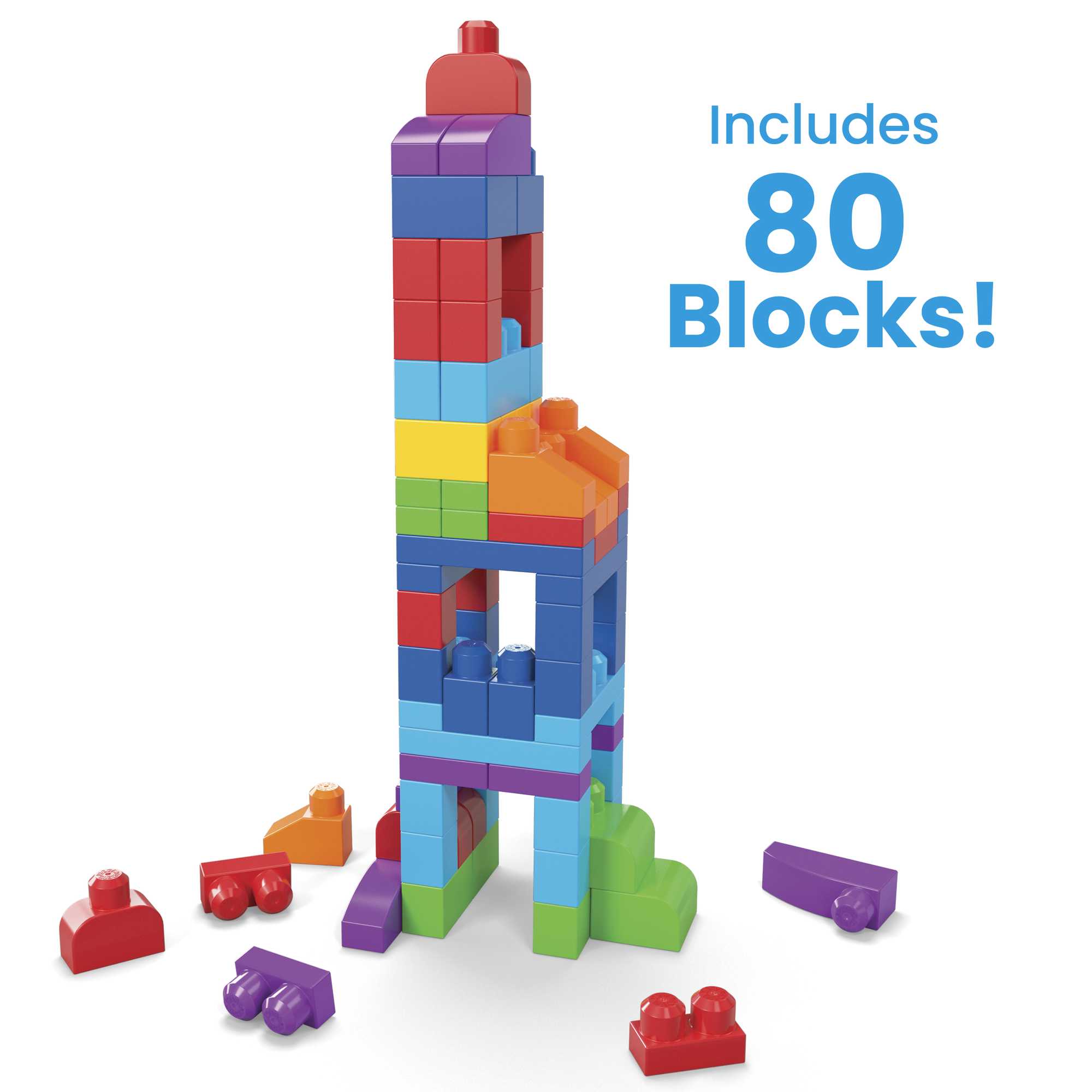 MEGA BLOKS Fisher-Price Big Building Bag, Building Blocks for Toddlers With Storage (80 Pieces), Blue, Ages 1-5 Years - image 4 of 7