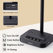 Lococo LED Desk Lamp with USB Charging Port, Type-C and AC Outlets, Surge Protection, Modern Style for Home Office